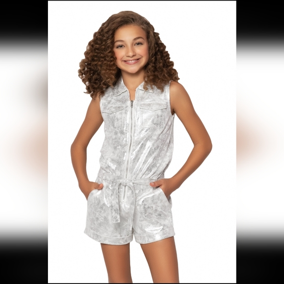 Mia New York Metallic Silver  Romper - Picture 1 of 2